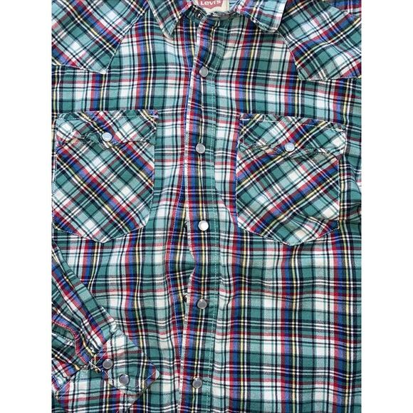 Vintage Inspired Levi's Pearl Snap Button Up Plaid ShirtTeach Peace Small - Picture 4 of 7